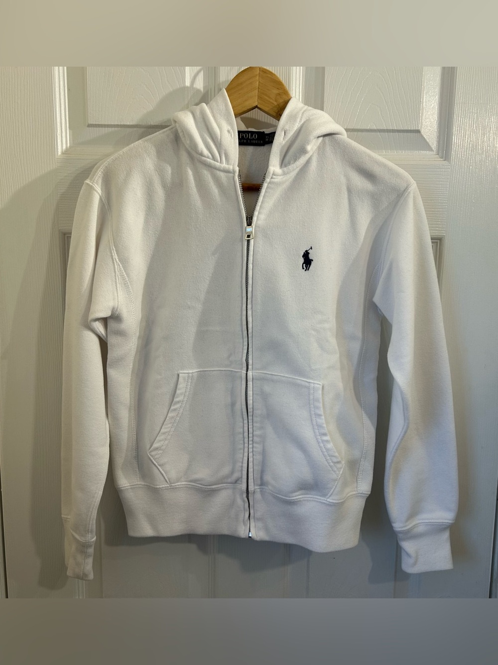 Ralph Lauren White Zip-Up Hoodie with Navy Pony XS
